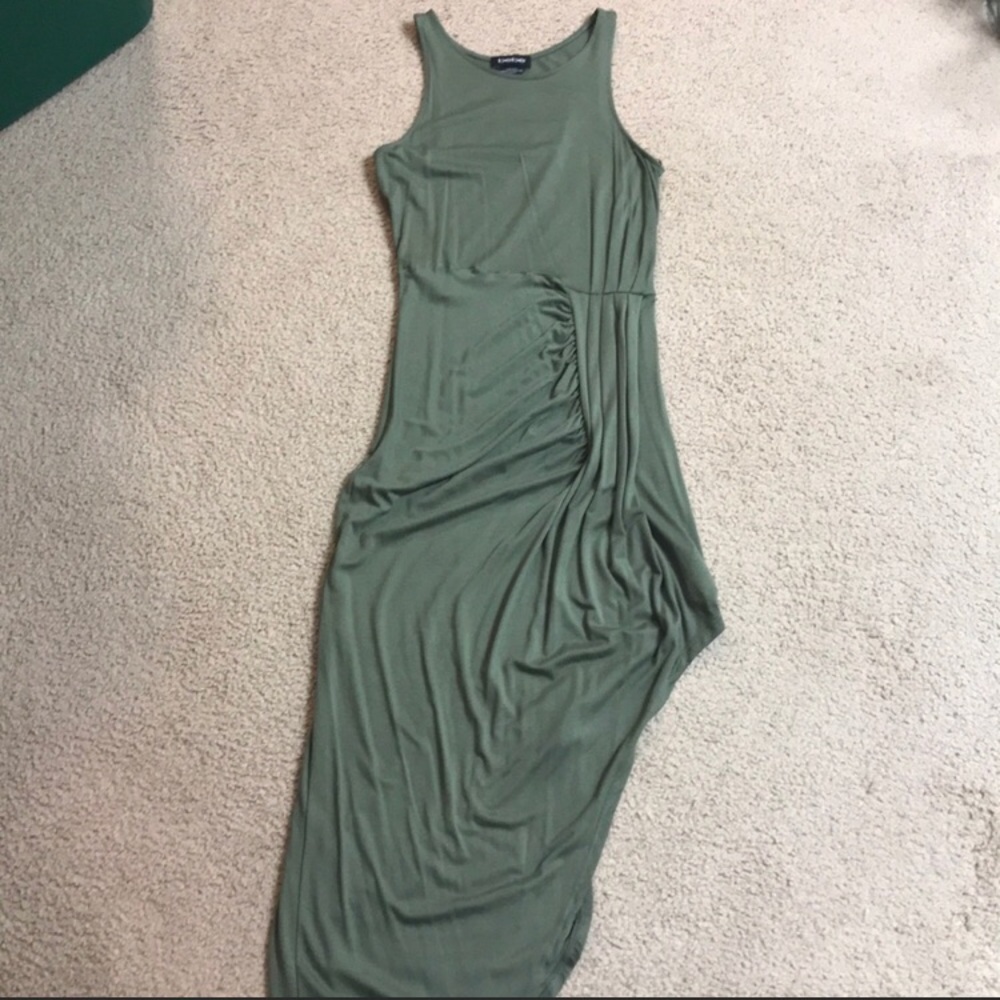 Green/olive asymmetrical slit dress